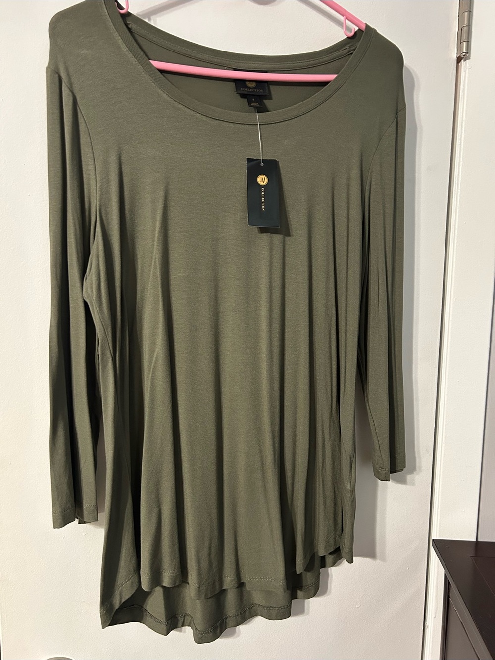 Jm Collection Olive Green 3/4  Sleeve Scoop Neck Top